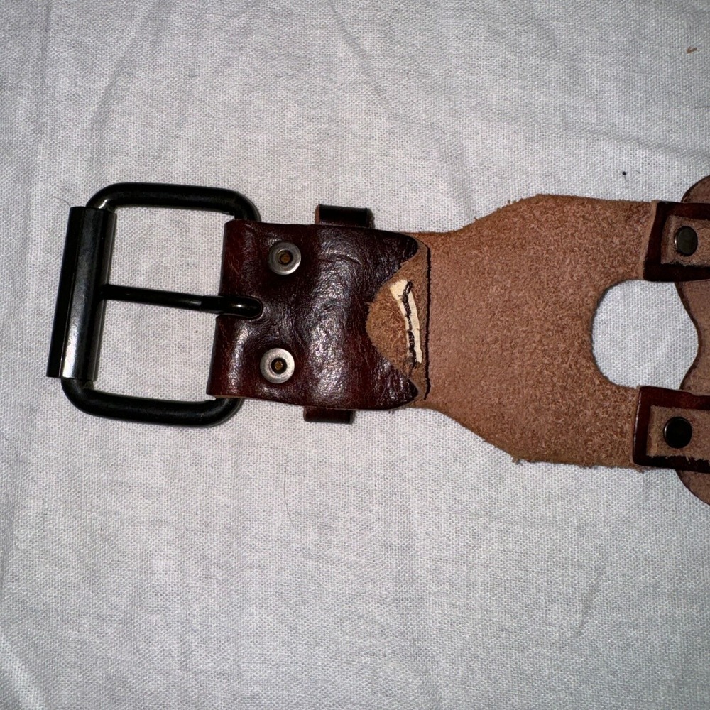 Vintage Y2K Hip Slung Waist Belt M Boho Chocolate Brown Woven Leather Adjustable - Picture 3 of 7